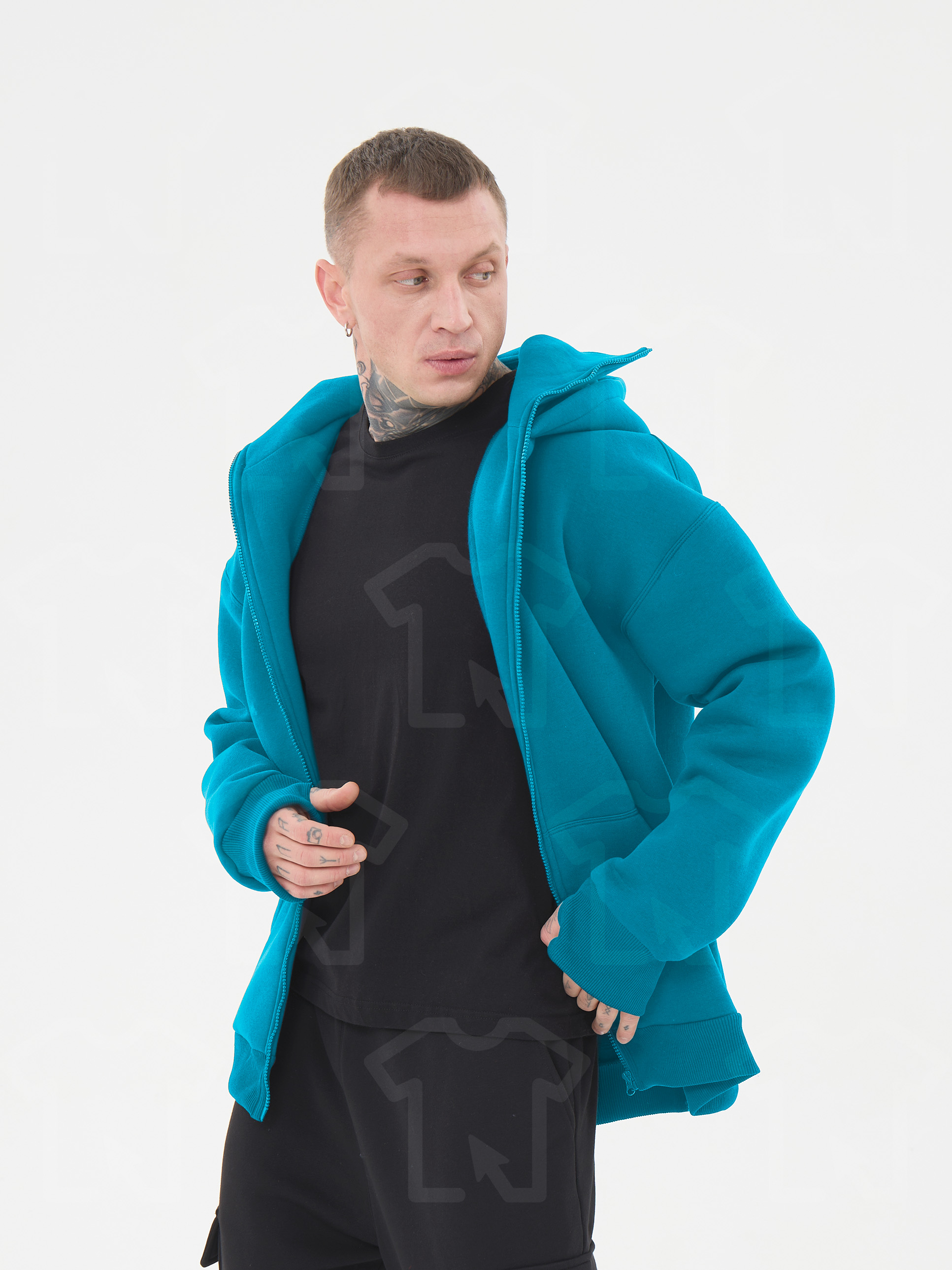Худи Oversize BALACLAVA ZIP (на молнии) Премиум с начесом, цвет: бирюза, мужские